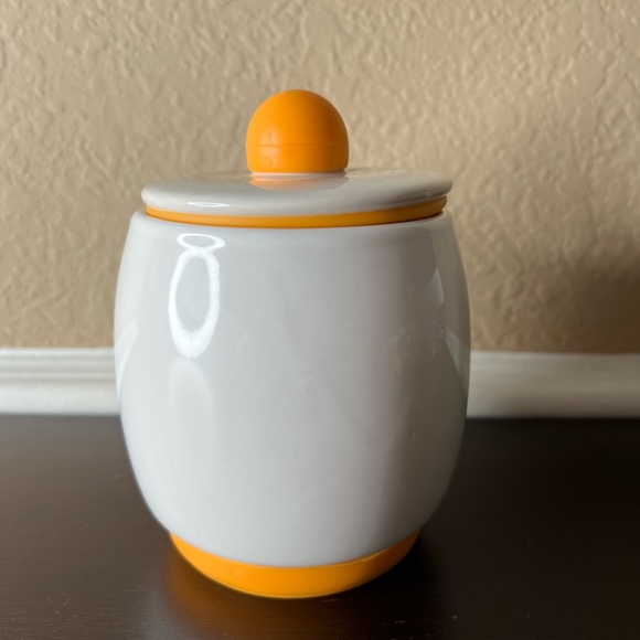 Vintage White Ceramic, Yellow/ Orange Sugar Bowl, Dish, Honey Jar, Pot, candy - Picture 4 of 7